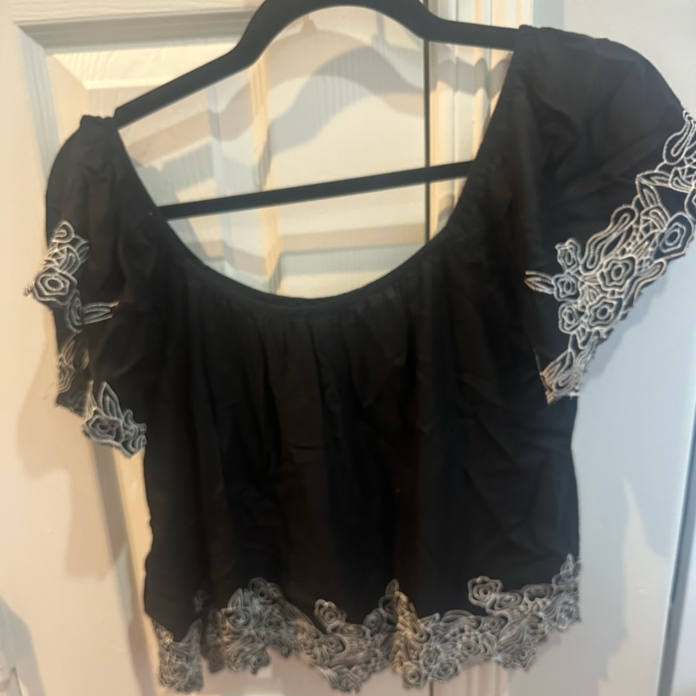 Black W/ White Lace Off The Shoulder Top